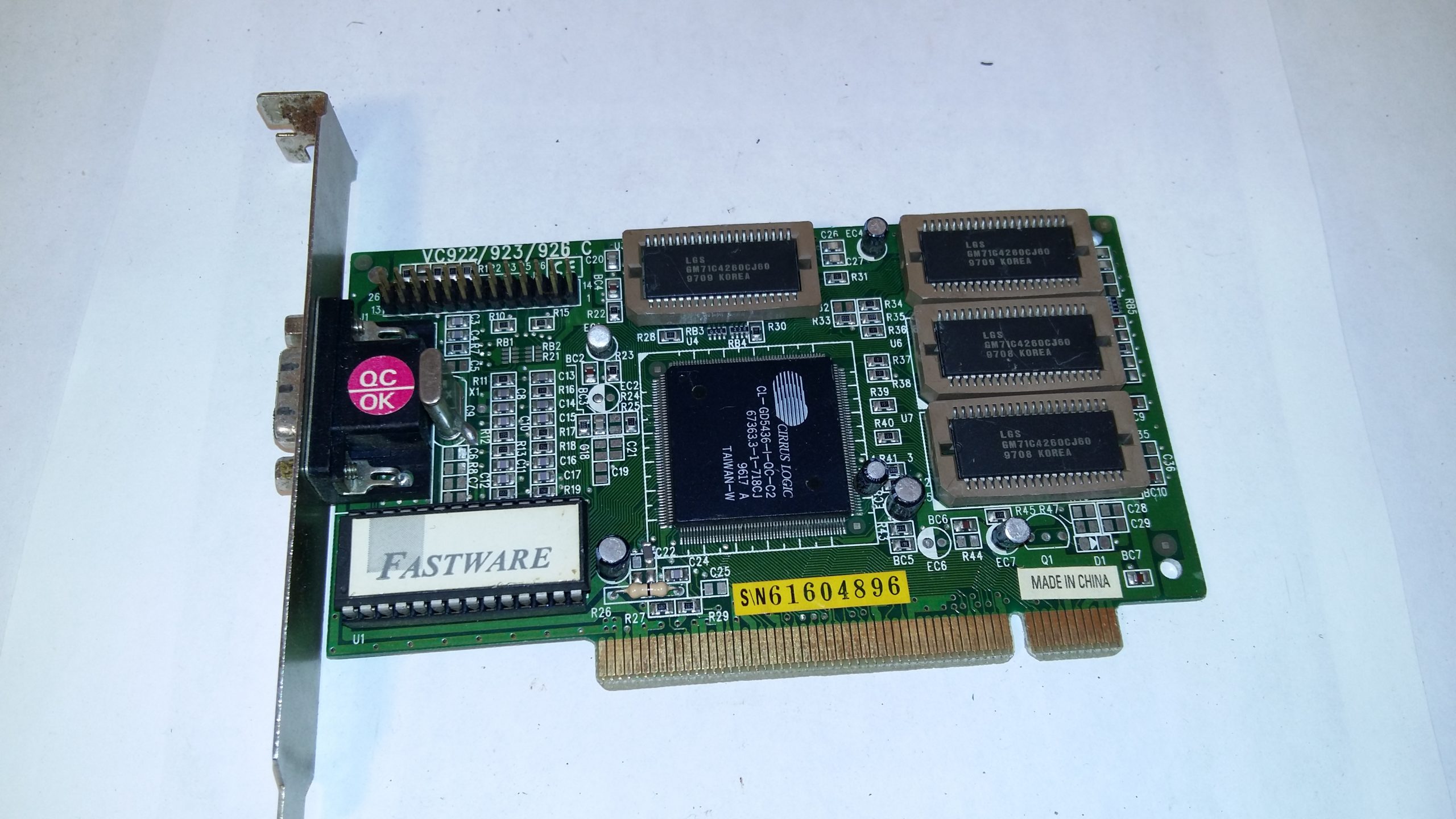 Carte graphique vidéo PCI vintage FASTWARE Cirrus Logic VC922/923/926 C pour PC rétro