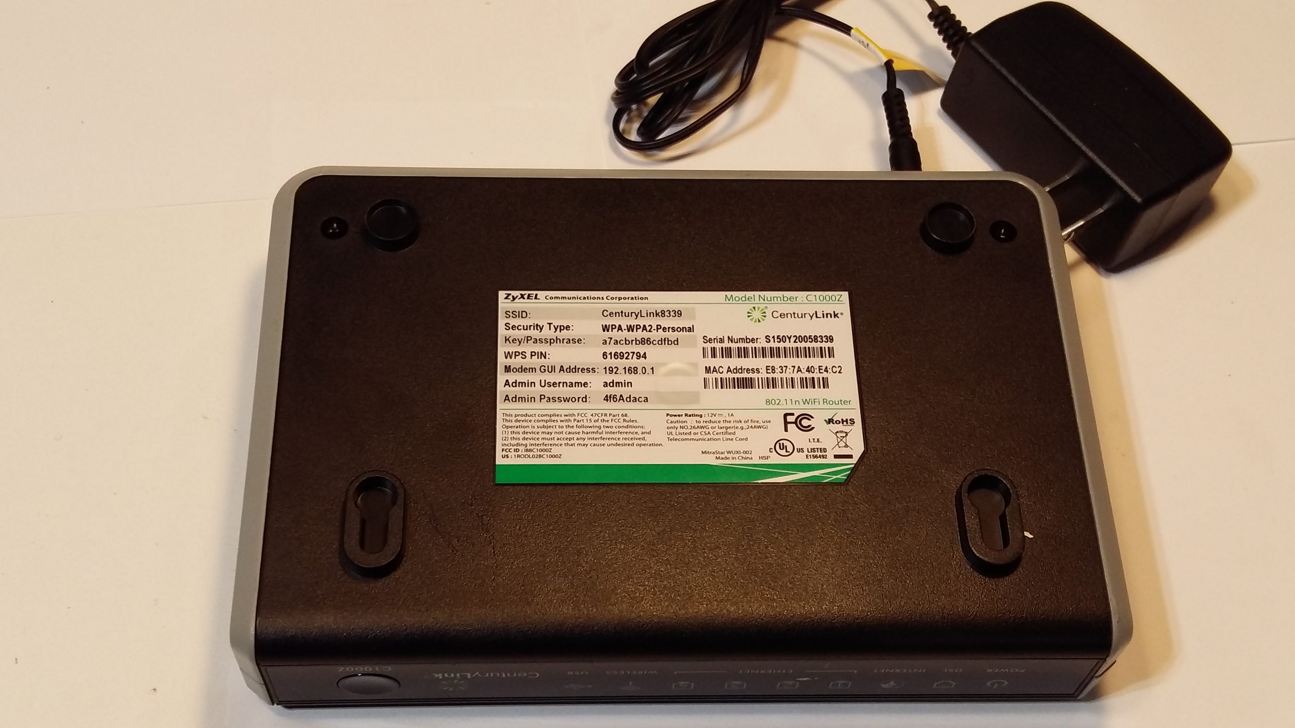 Modem Wi-Fi CenturyLink Zyxel modèle C1000Z