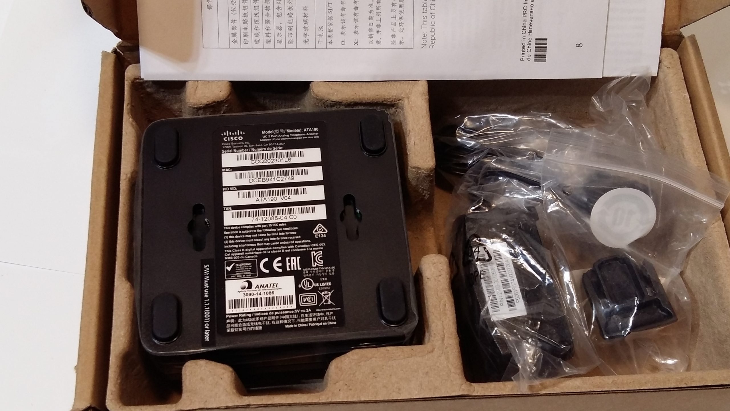 Adaptateur téléphonique analogique Cisco ATA 190