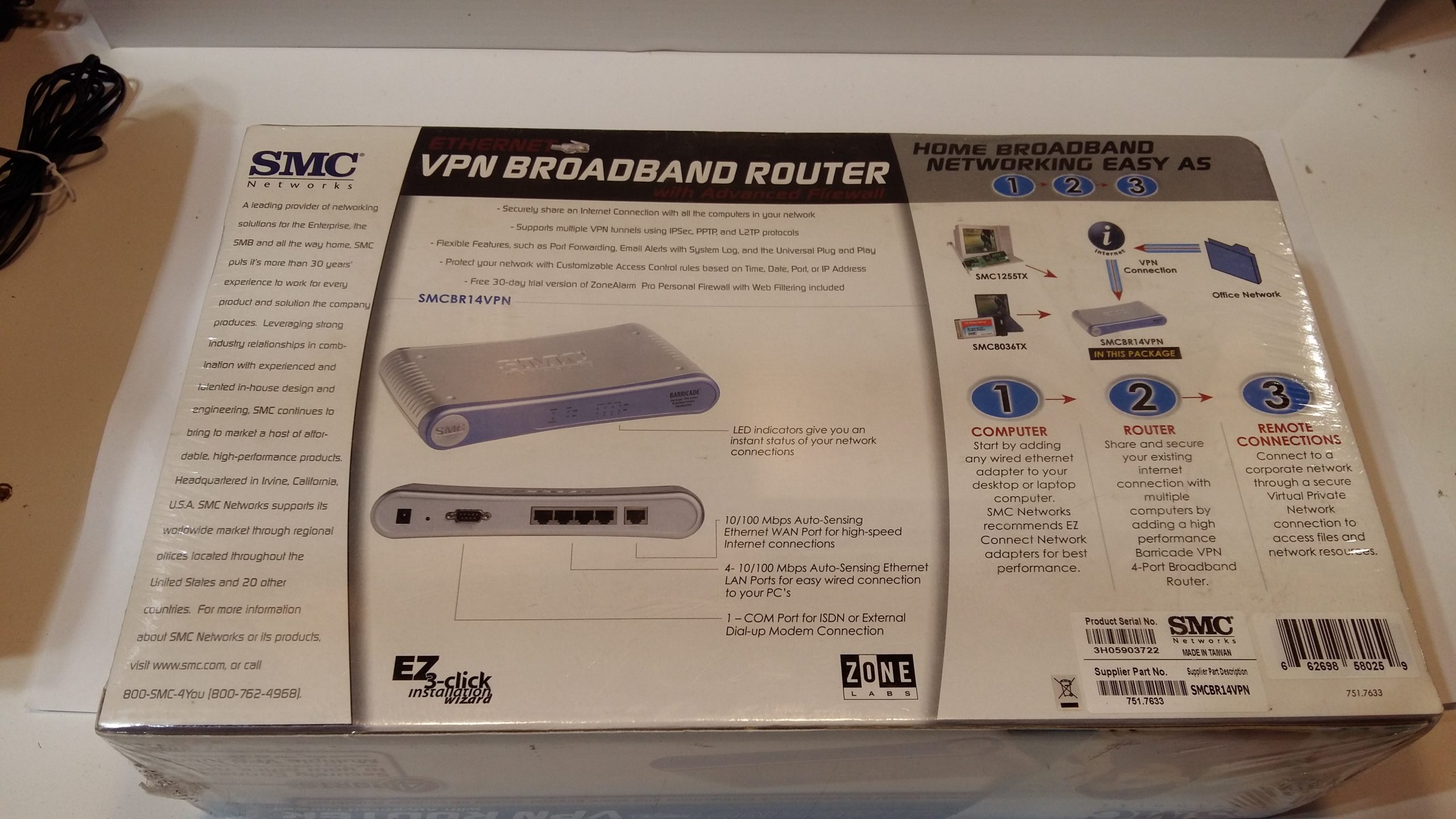 SMC Networks Barricade Routeur haut débit sans fil 4 ports SMCWBR14-G 802.11g