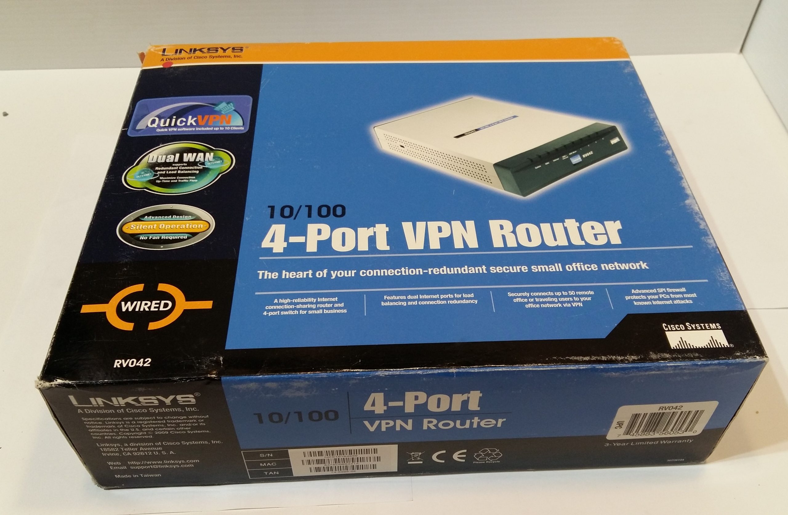 Routeur VPN Cisco Linksys RV042 10/100 à 4 ports double WAN avec alimentation