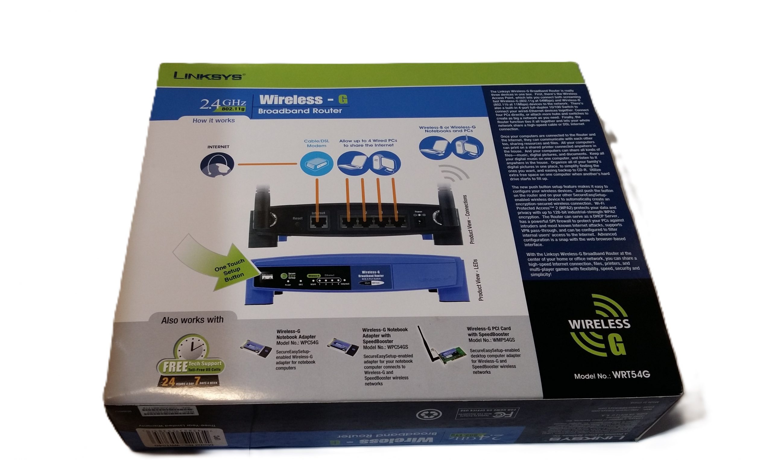 Routeur haut débit sans fil LINKSYS Wireless-G 2,4 GHz 54 Mbps à 4 ports, modèle WRT54G