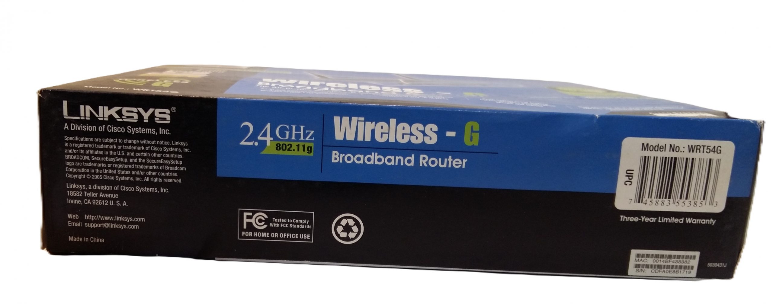 Routeur haut débit sans fil LINKSYS Wireless-G 2,4 GHz 54 Mbps à 4 ports, modèle WRT54G