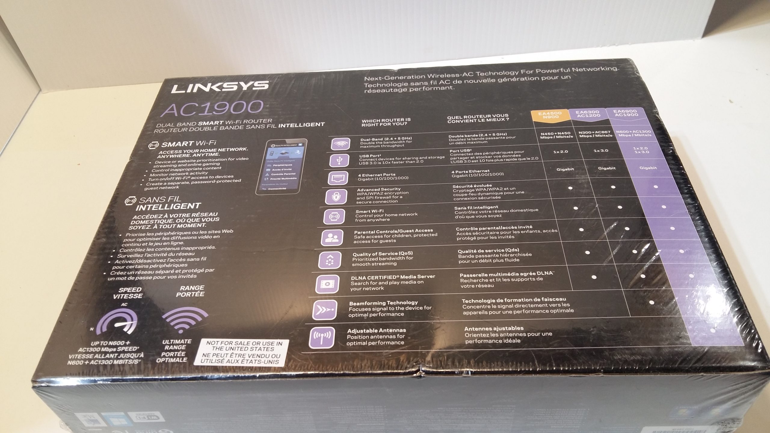 Routeur Wi-Fi intelligent double bande Linksys EA6900 AC1900 – Ports Gigabit, 3 antennes – NEUF