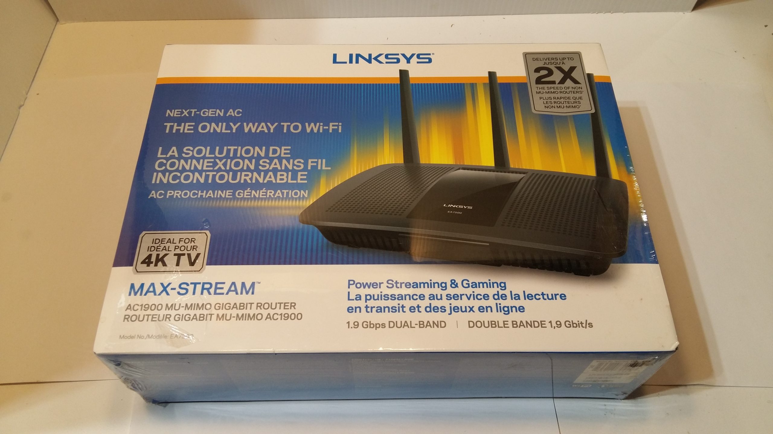 Linksys EA7500-CA Max-Stream AC1900 MU-MIMO Gigabit 1300 Mbps, 4 ports 1000 Mbps – NEUF – SOUS BLISTER