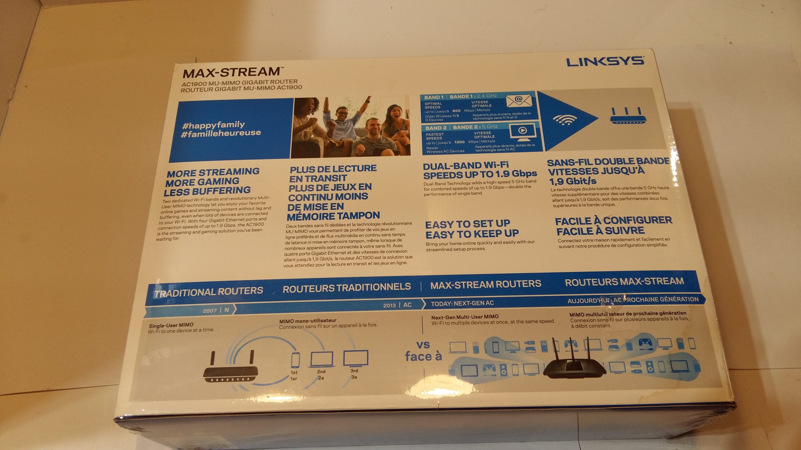 Linksys EA7500-CA Max-Stream AC1900 MU-MIMO Gigabit 1300 Mbps, 4 ports 1000 Mbps – NEUF – SOUS BLISTER