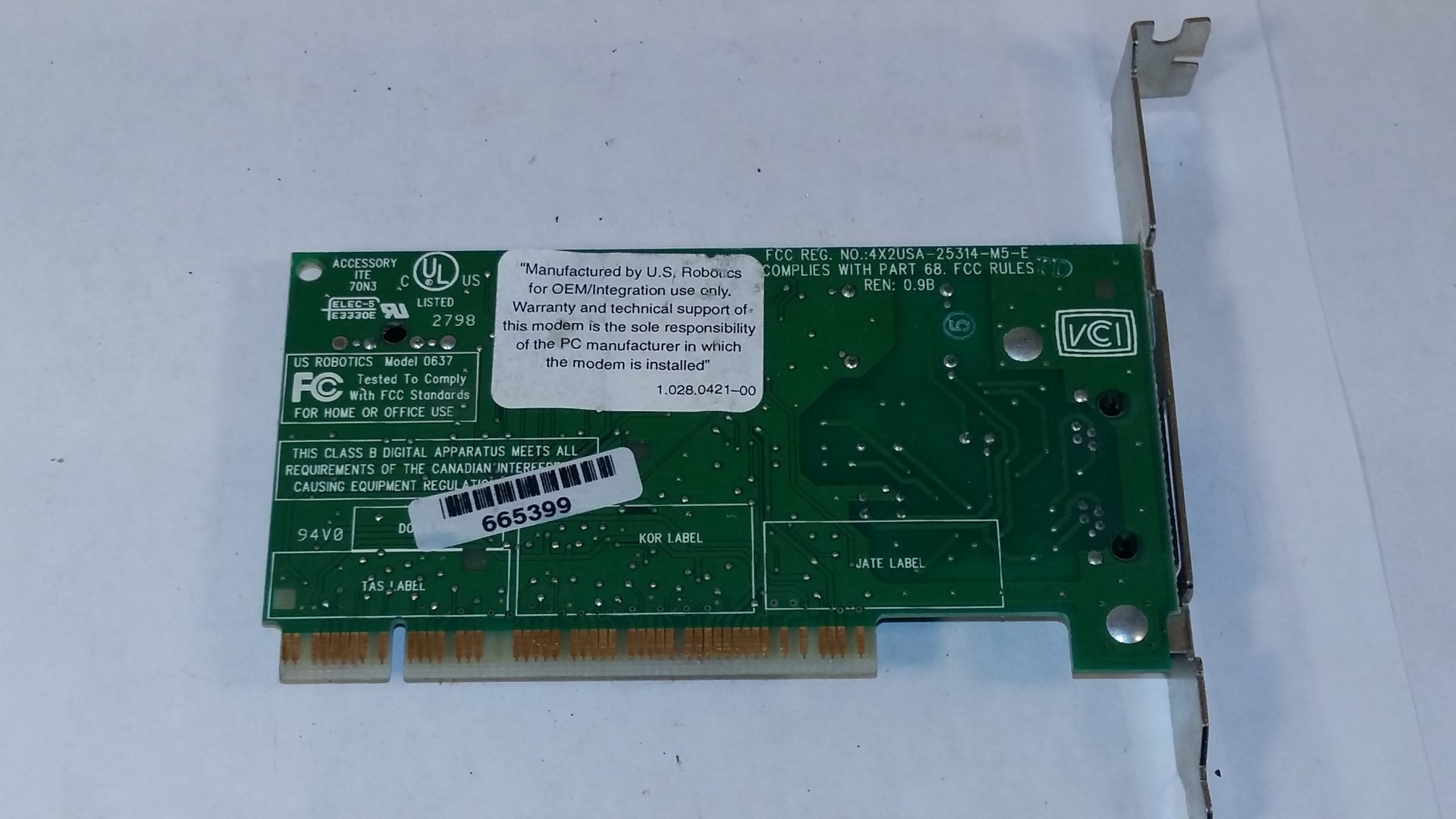 Modem interne US Robotics 56K PCI – Modèle 0637 – Vintage Internet / Téléphonie
